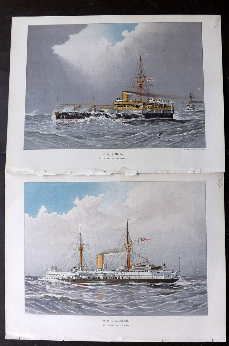 Her Majesty's Navy 1893 Pair of Prints of Ships. HMS (1 of 2)