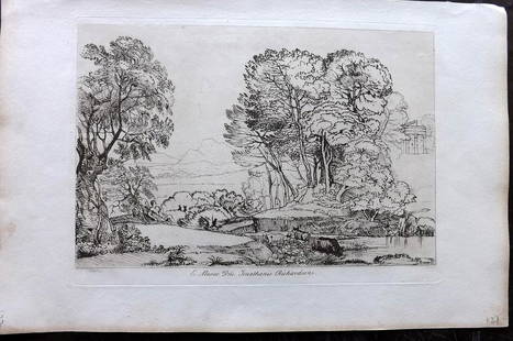 Knapton after Claude Lorrain C1800 Landscape Etching: Etching with Mezzotint Published C1800, London for "Imitations of the Italian Masters" by George Knapton. Paper Size: 16.5 x 10.5 inch (42 x 27cm) Very minor margin toning.