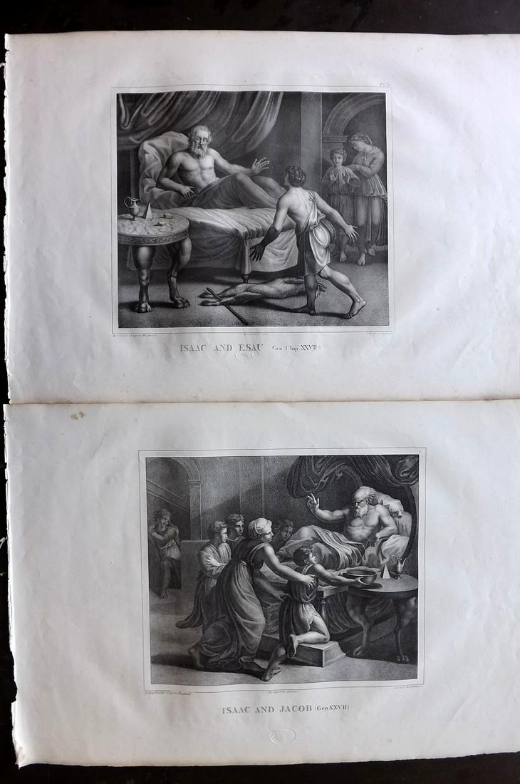 Raphael Vatican Lodges 1825 Pair of Large Folio Prints: Large Folio Lithographs Published 1825, London for "A Collection of Fifty-Two Lithographic Prints from the Celebrated Frescoes in the Vatican, Known under the Name of The Lodges of Raphael" Drawn unde