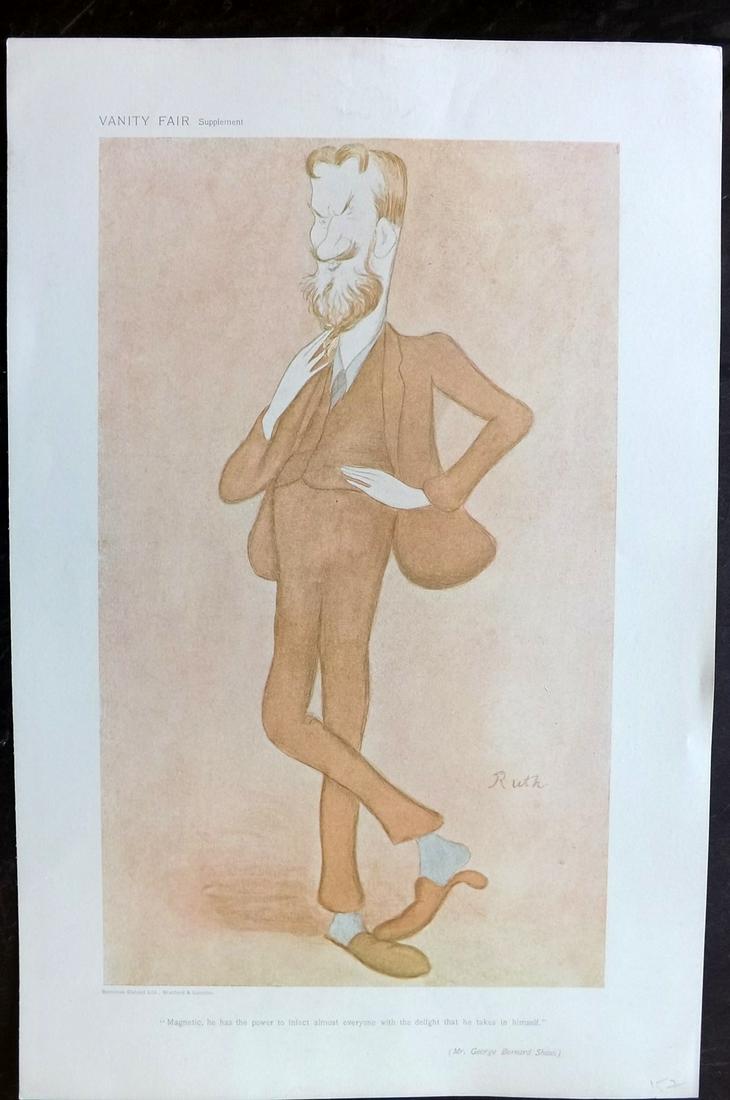 Vanity Fair Print 1905 George Bernard Shaw by Beerbohm: Chromolithograph Published 1869-1914, London for "Vanity Fair" Paper Size: 15 x 10 inch (38 x 25cm) Good Condition