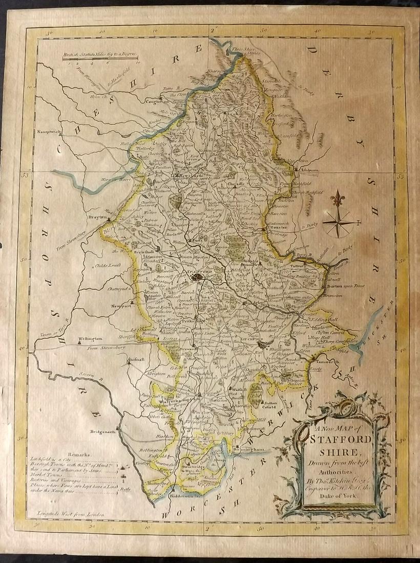 Kitchin, Thomas 1764 Hand Col Map of Staffordshire (1 of 2)