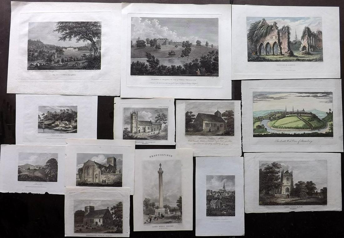 Shropshire C1780-1850 Lot of 13 Hand Col Engravings (1 of 3)