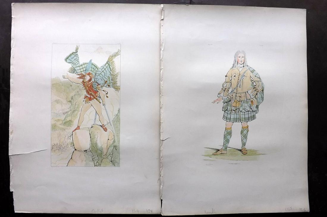 Sobieski Stuart 1845 Pair LG HC Scottish Costume Prints (1 of 2)