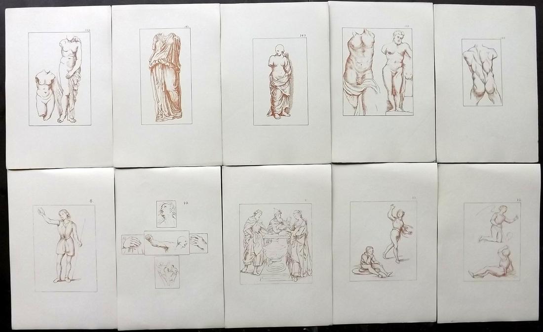 After Raphael 1894 Lot of 10 Lithograph Drawings: Lithographs Published 1894, Oxford for "Lithographic Reproductions on a small scale of the Drawings by Raffaelle" by Joseph Fisher. Paper Size: 7.5 x 5 inch (18.5 x 13cm) Good Condition