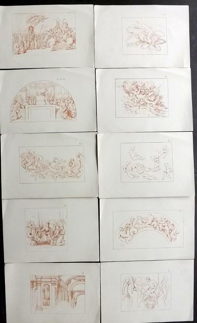After Raphael 1894 Lot of 10 Lithograph Drawings: Lithographs Published 1894, Oxford for "Lithographic Reproductions on a small scale of the Drawings by Raffaelle" by Joseph Fisher. Paper Size: 7.5 x 5 inch (18.5 x 13cm) Good Condition