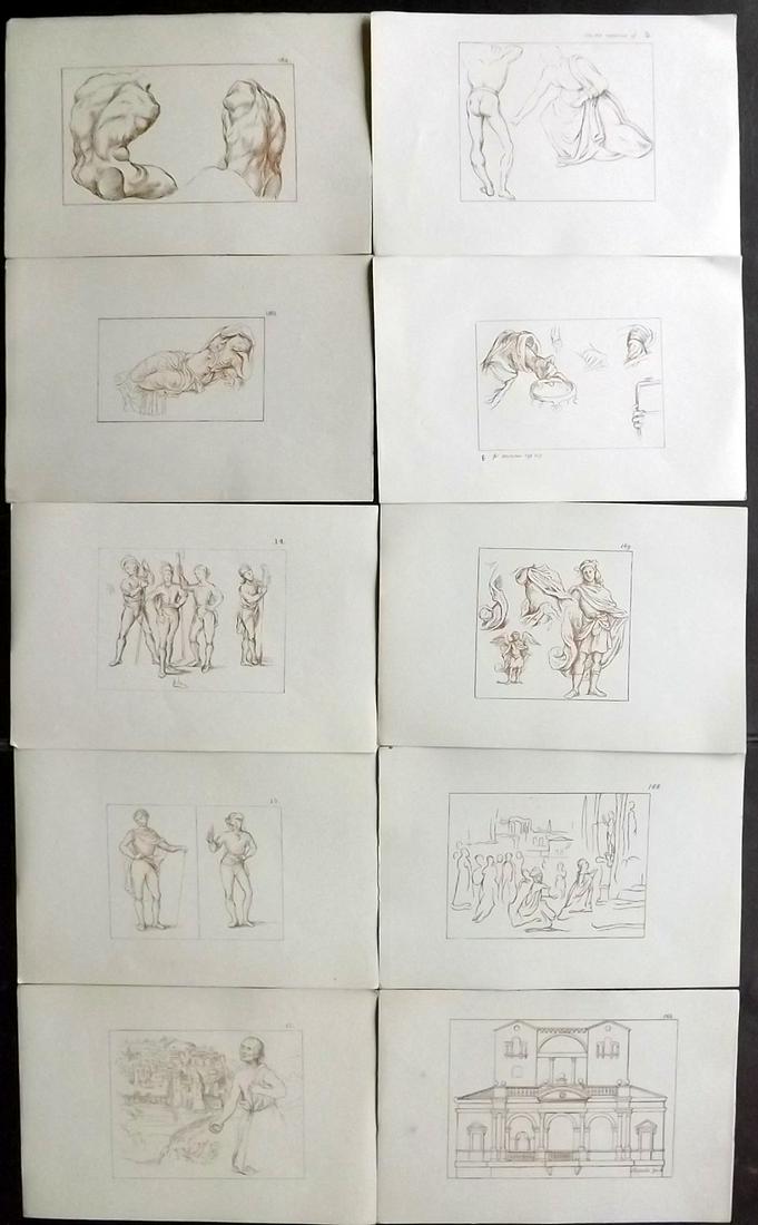 After Raphael 1894 Lot of 10 Lithograph Drawings: Lithographs Published 1894, Oxford for "Lithographic Reproductions on a small scale of the Drawings by Raffaelle" by Joseph Fisher. Paper Size: 7.5 x 5 inch (18.5 x 13cm) Good Condition