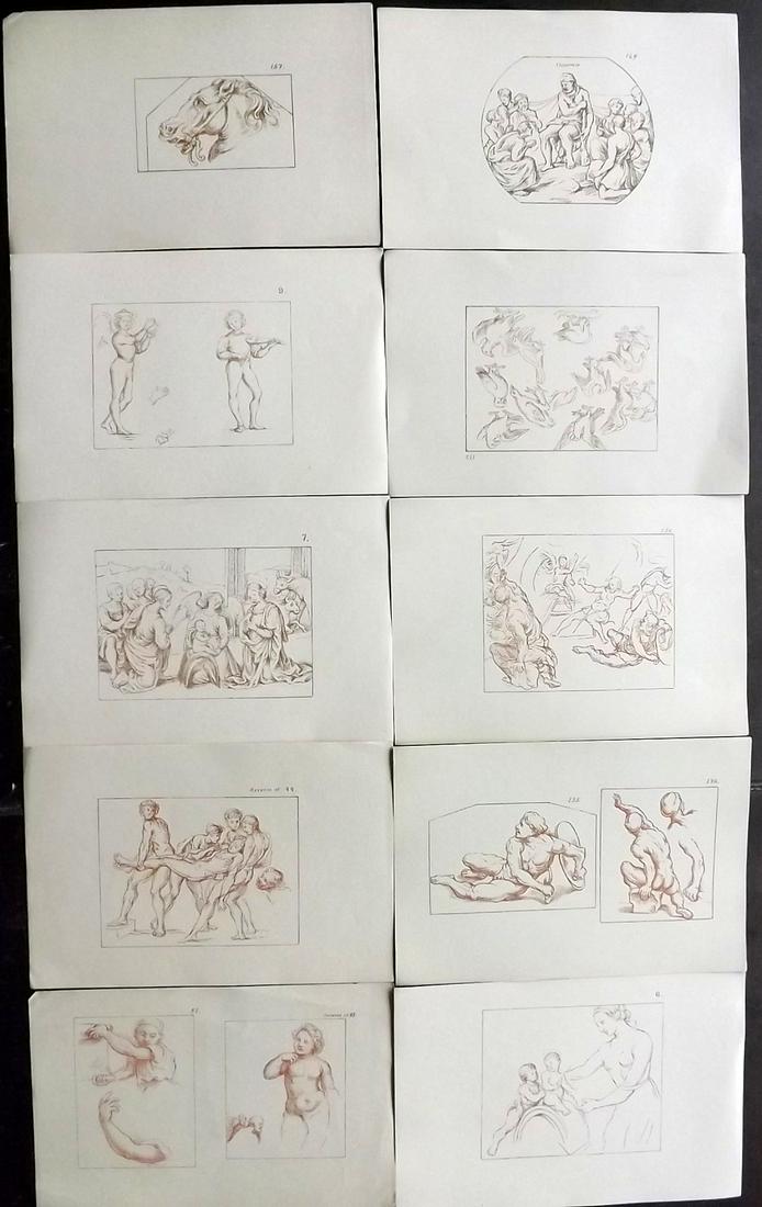 After Raphael 1894 Lot of 10 Lithograph Drawings: Lithographs Published 1894, Oxford for "Lithographic Reproductions on a small scale of the Drawings by Raffaelle" by Joseph Fisher. Paper Size: 7.5 x 5 inch (18.5 x 13cm) Good Condition