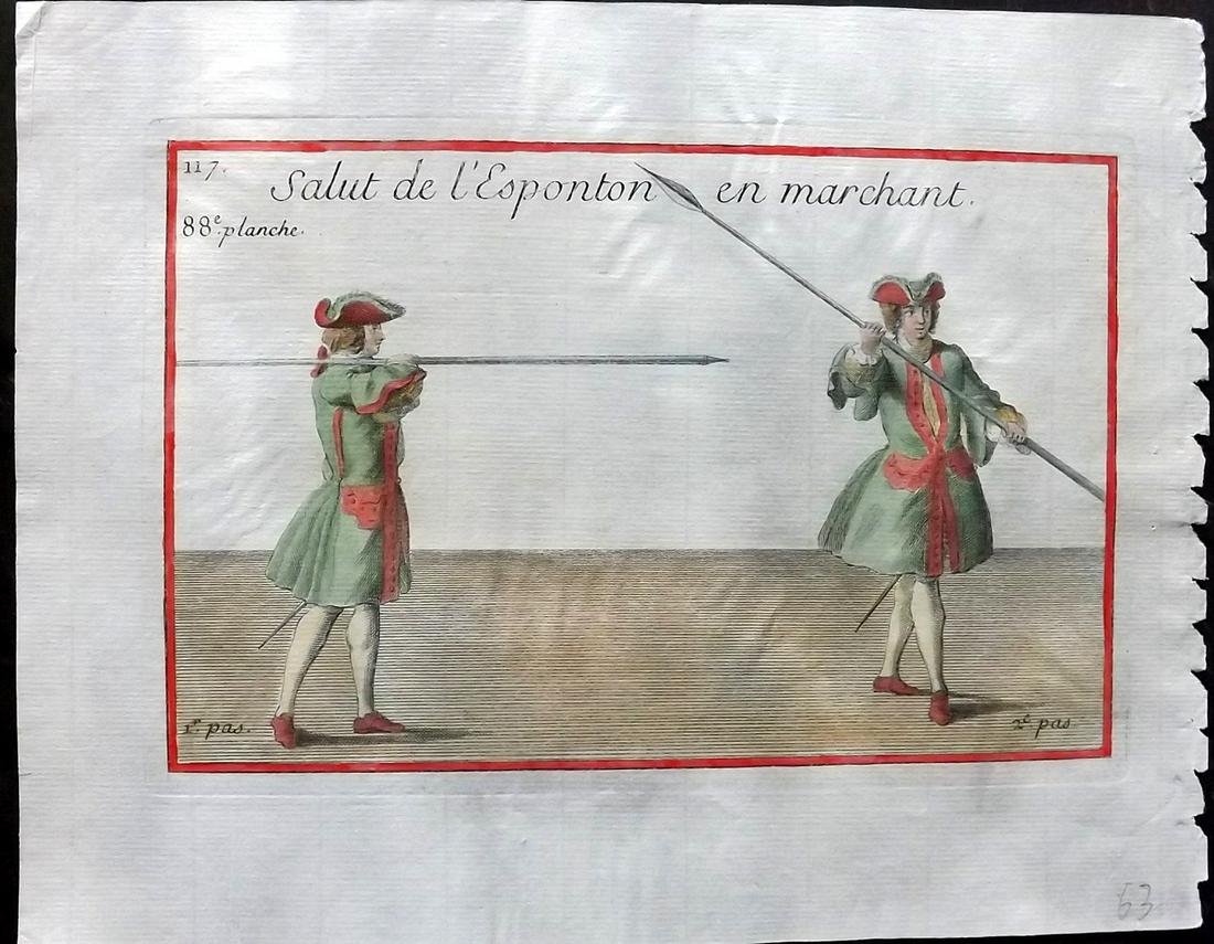 Girard, Pierre 1755 Hand Colored Pikeman Print 117 (1 of 2)