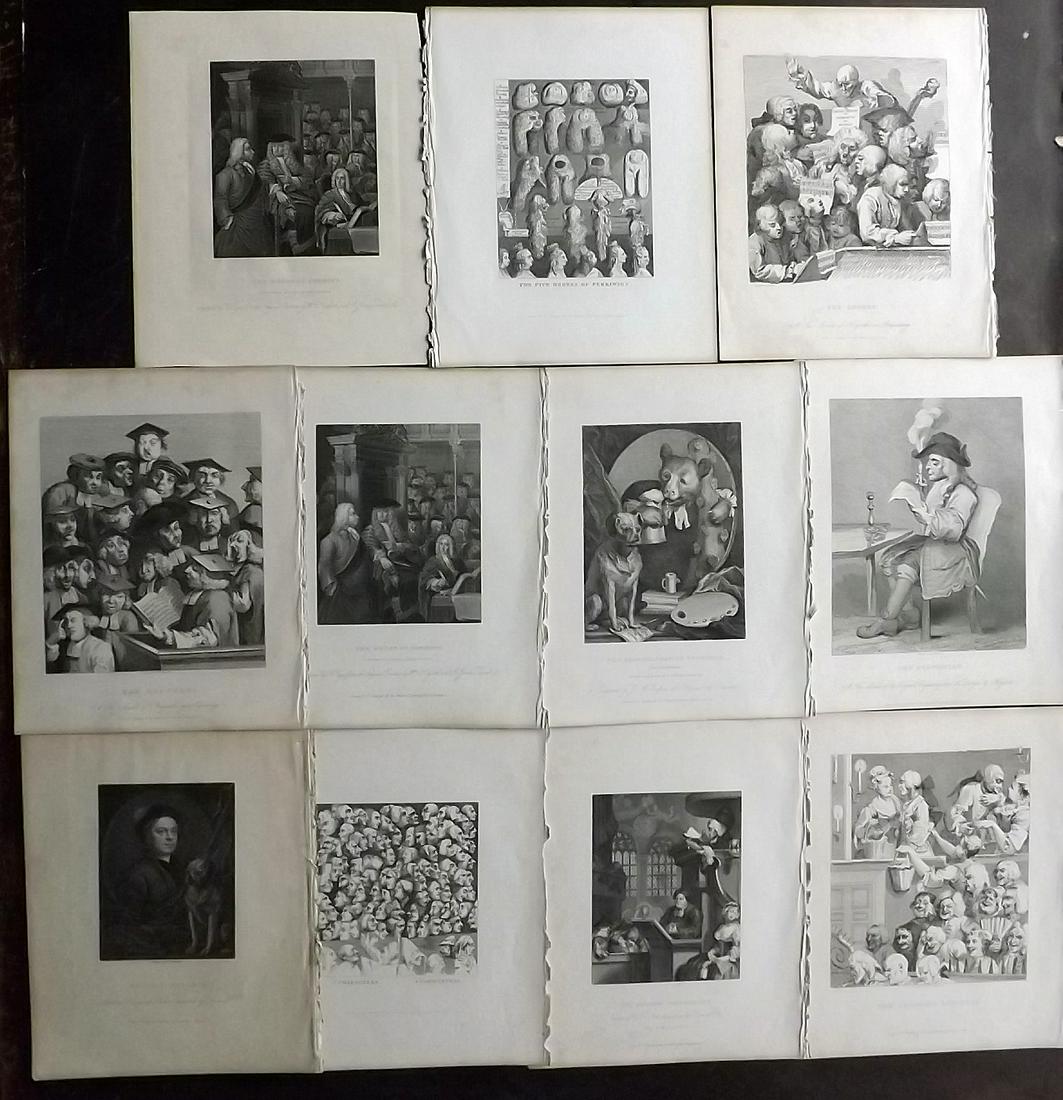 Hogarth, William 1833 Mixed Lot of 11 Satire Prints: Steel Engraving Published 1833, London for "The Complete Works of William Hogarth" by The Rev. John Trusler. Paper Size: 10.5 x 8 inch (27 x 20cm) Very minor margin toning in parts. Good Condition