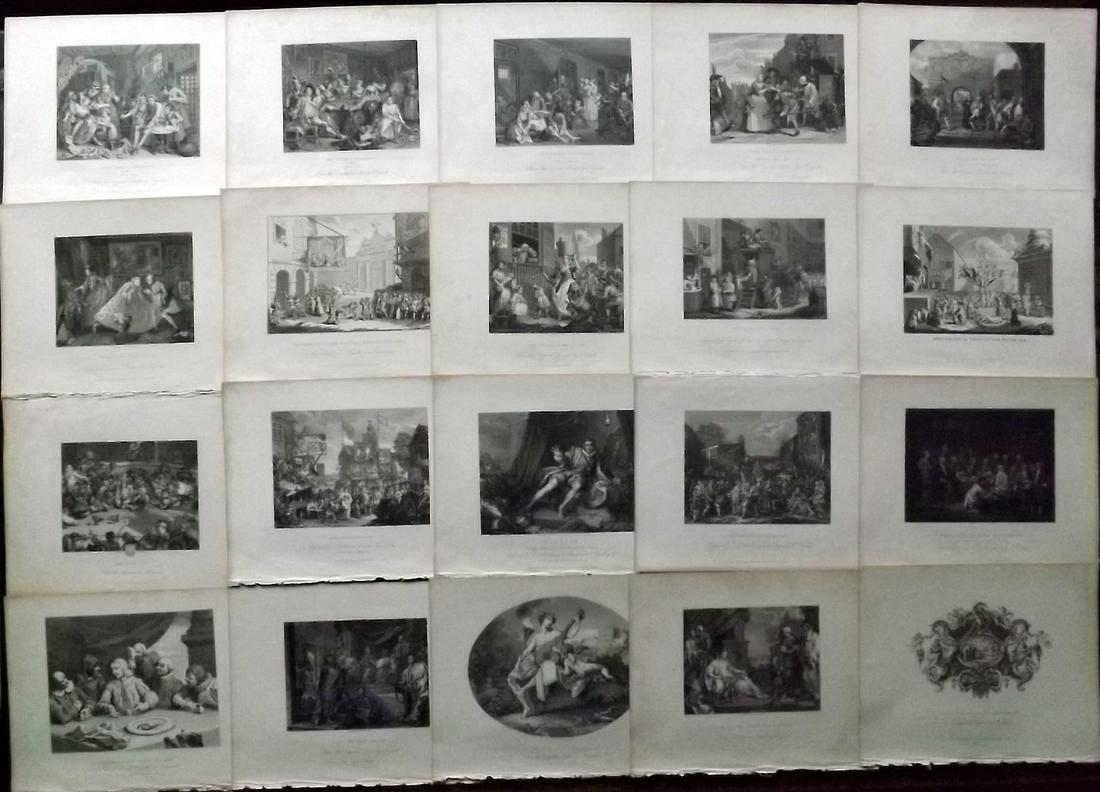 Hogarth, William 1833 Mixed Lot of 20 Satire Prints: Steel Engraving Published 1833, London for "The Complete Works of William Hogarth" by The Rev. John Trusler. Paper Size: 10.5 x 8 inch (27 x 20cm) Very minor margin toning in parts. Good Condition