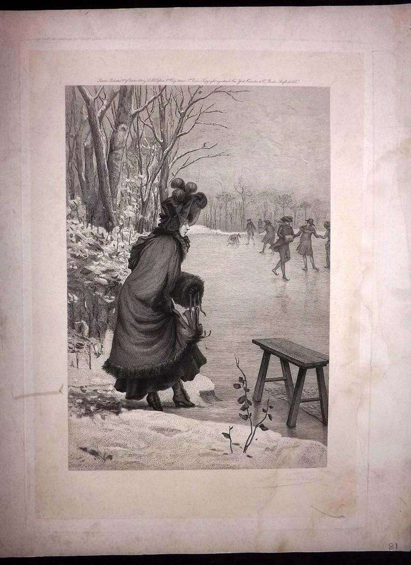 Mauduison, Leon 1885 Large Signed Etching. Ice Skating (1 of 2)