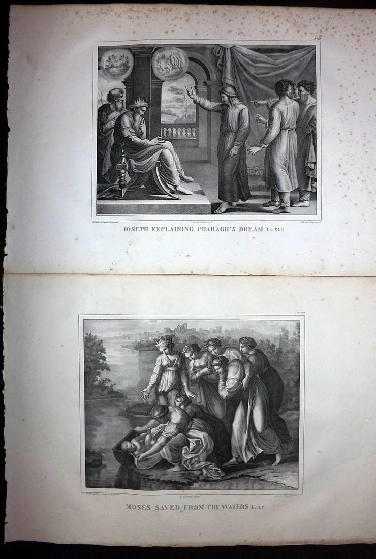 Raphael Vatican Lodges 1825 Pair of Large Folio Prints: Large Folio Lithographs Published 1825, London for "A Collection of Fifty-Two Lithographic Prints from the Celebrated Frescoes in the Vatican, Known under the Name of The Lodges of Raphael" Drawn unde