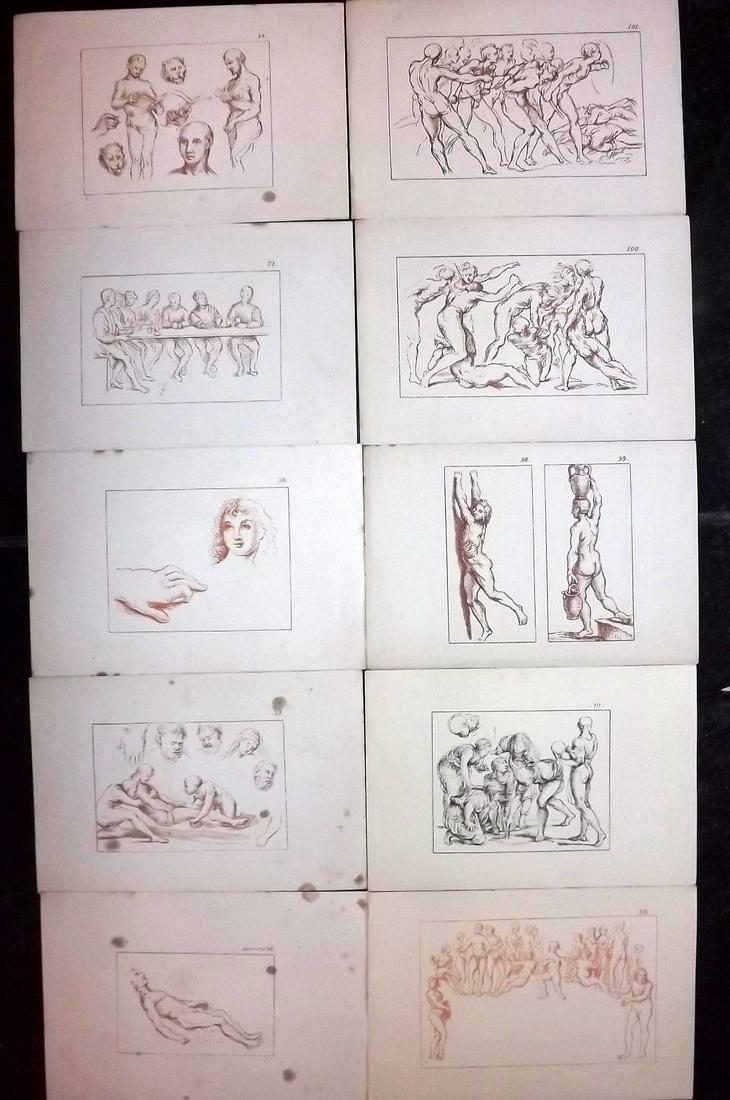 After Raphael 1894 Lot of 10 Lithograph Drawings: Lithographs Published 1894, Oxford for "Lithographic Reproductions on a small scale of the Drawings by Raffaelle" by Joseph Fisher. Paper Size: 7.5 x 5 inch (18.5 x 13cm) Good Condition
