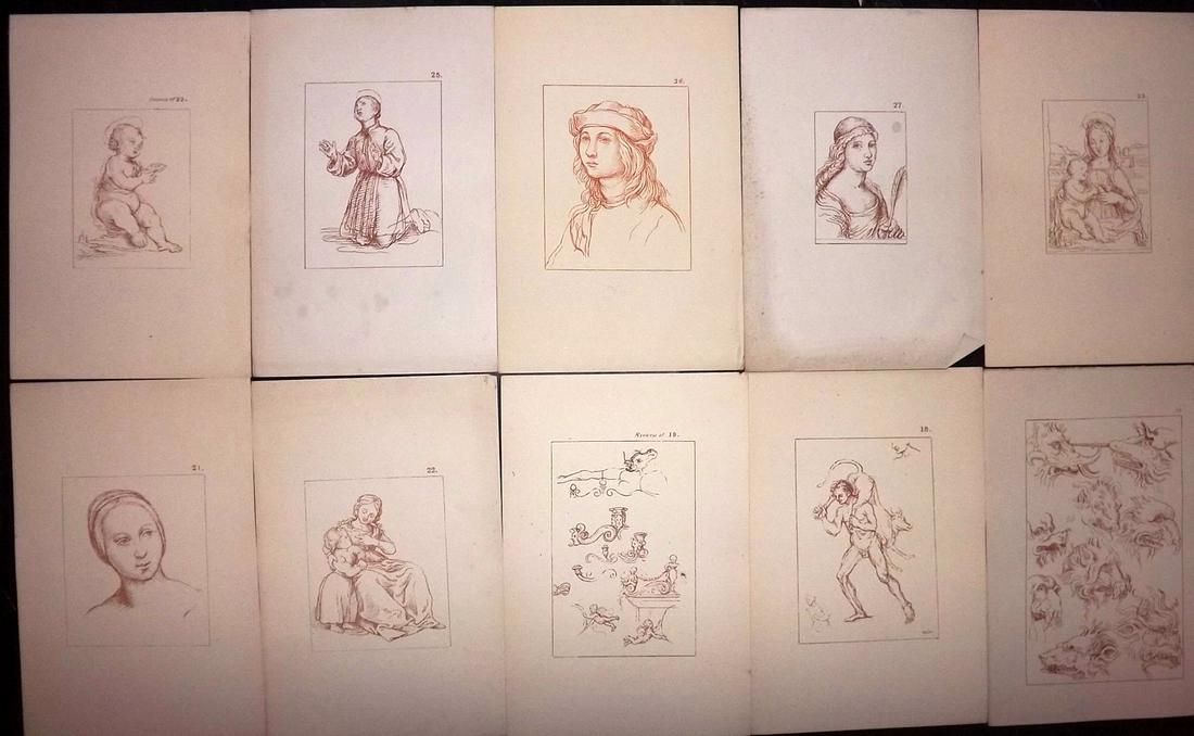 After Raphael 1894 Lot of 10 Lithograph Drawings (1 of 2)