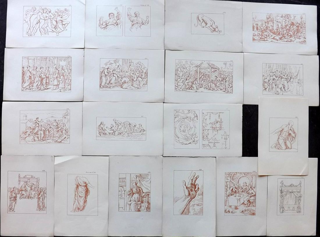 After Raphael 1894 Lot of 18 Lithograph Drawings: Lithographs Published 1894, Oxford for "Lithographic Reproductions on a small scale of the Drawings by Raffaelle" by Joseph Fisher. Paper Size: 7.5 x 5 inch (18.5 x 13cm) Good Condition
