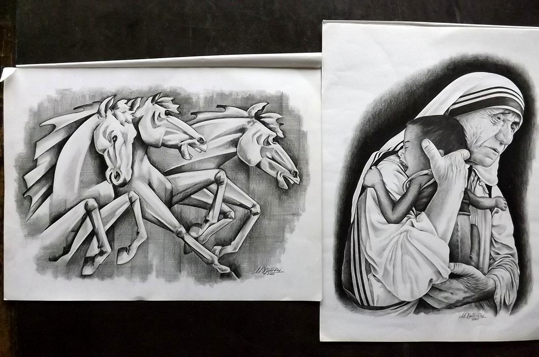 Raj, Xavier 2003 Pair of Large Charcoal Drawings (1 of 2)
