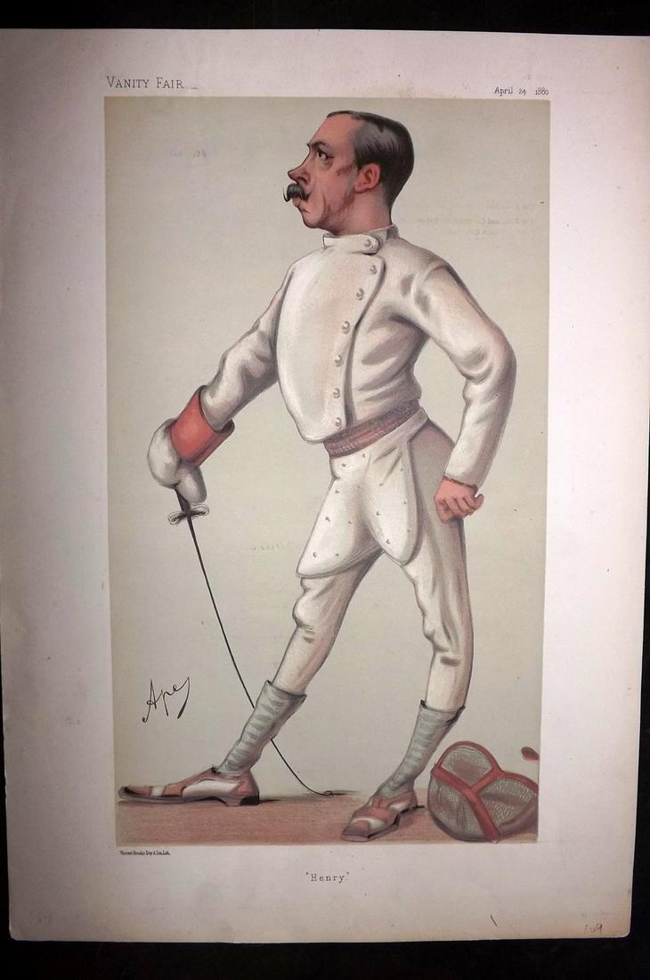 Vanity Fair Print 1880 Henry Stracey, Sword Fencing (1 of 1)