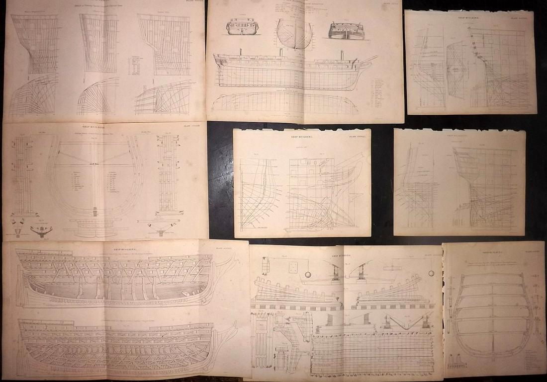 Encyclo. Britannica C1830 Lot of 9 Prints. Ship (1 of 2)