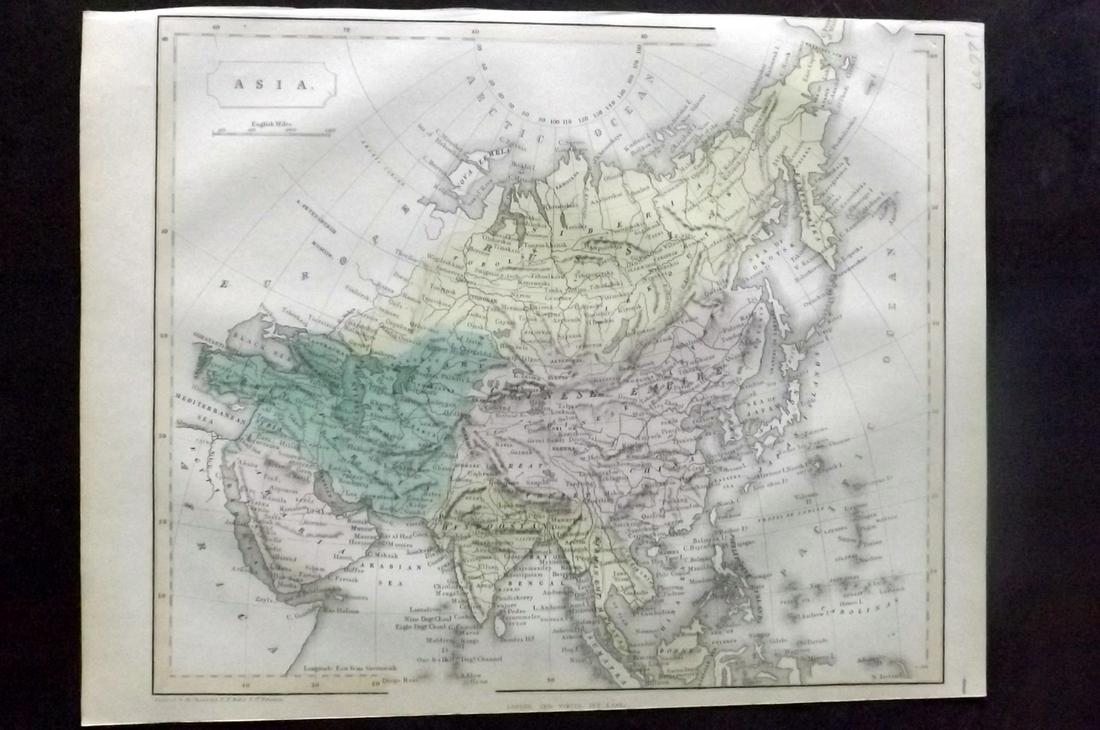 Barclay, James C1835 Hand Col Map. Asia Continent: Hand Colored Copper Engraved Map Published C1835, London for "A Complete and Universal English Dictionary" by the Rev. James Barclay et al. Folds as issued. Paper Size: 11 x 8.5 inch (28 x 22cm) Good