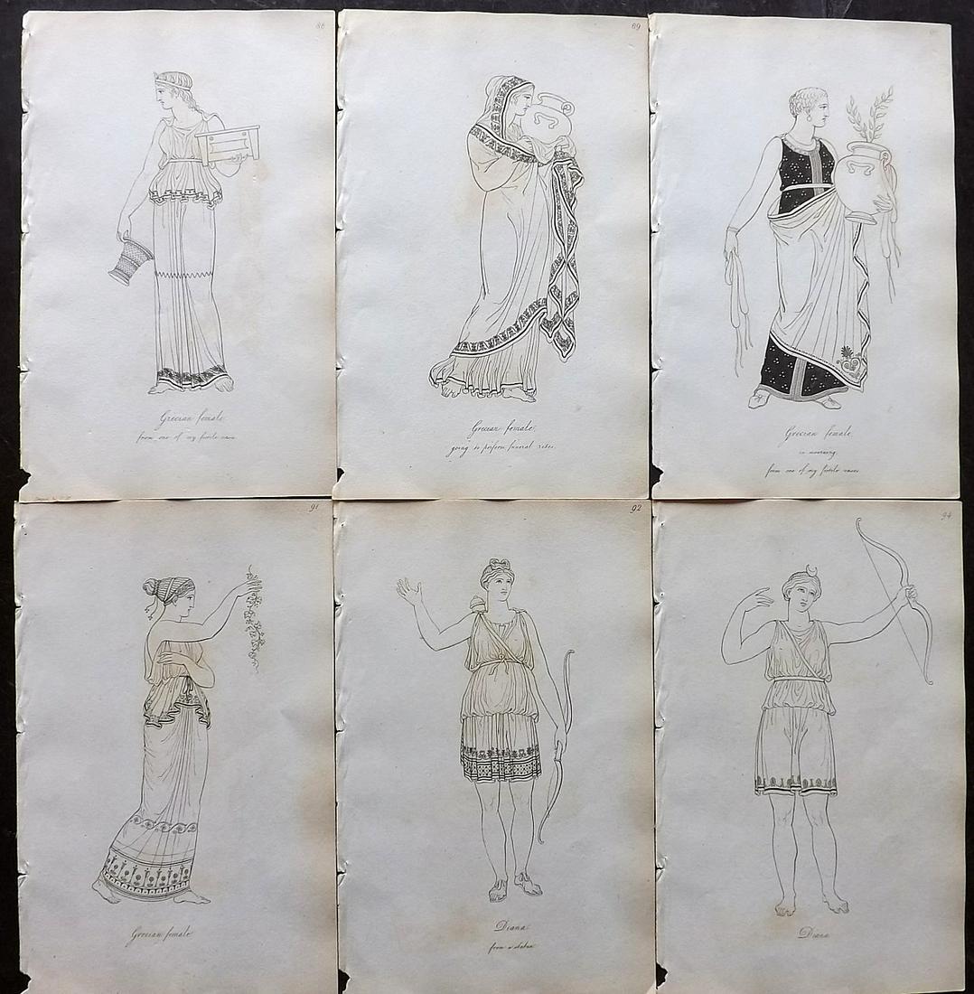 Hope, Thomas 1809 Lot of 6 Ancient Costume Prints: Etchings Published 1809, London for "Costume of the Ancients" by Thomas Hope. Paper Size: 8.5 x 5.5 inch (22 x 14cm) Very minor background toning, otherwise fine