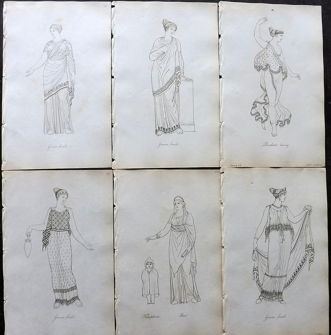 Hope, Thomas 1809 Lot of 6 Ancient Costume Prints: Etchings Published 1809, London for "Costume of the Ancients" by Thomas Hope. Paper Size: 8.5 x 5.5 inch (22 x 14cm) Very minor background toning, otherwise fine