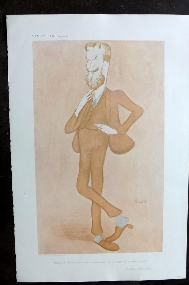 Vanity Fair Print 1905 George Bernard Shaw. Beerbohm: Chromolithograph Published 1869-1914, London for "Vanity Fair" Paper Size: 15 x 10 inch (38 x 25cm) Good Condition