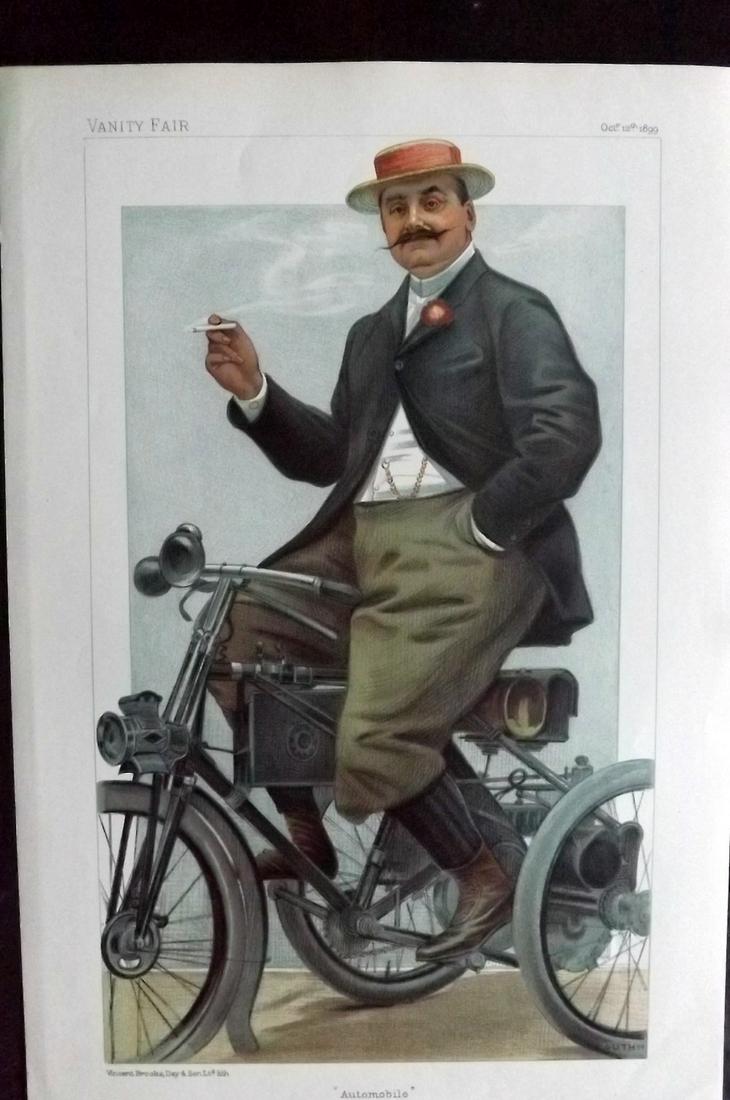 Vanity Fair Print 1899 Comte de Dion, Automobile: Chromolithograph Published 1869-1914, London for "Vanity Fair" Paper Size: 15 x 10 inch (38 x 25cm) Good Condition