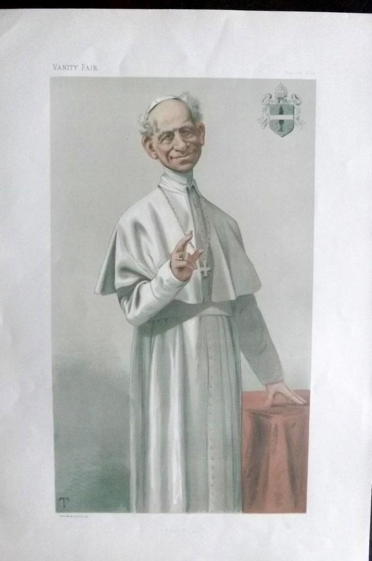 Vanity Fair Print 1878 Pope Leo XIII, Clergy: Chromolithograph Published 1869-1914, London for "Vanity Fair" Paper Size: 15 x 10 inch (38 x 25cm) Good Condition