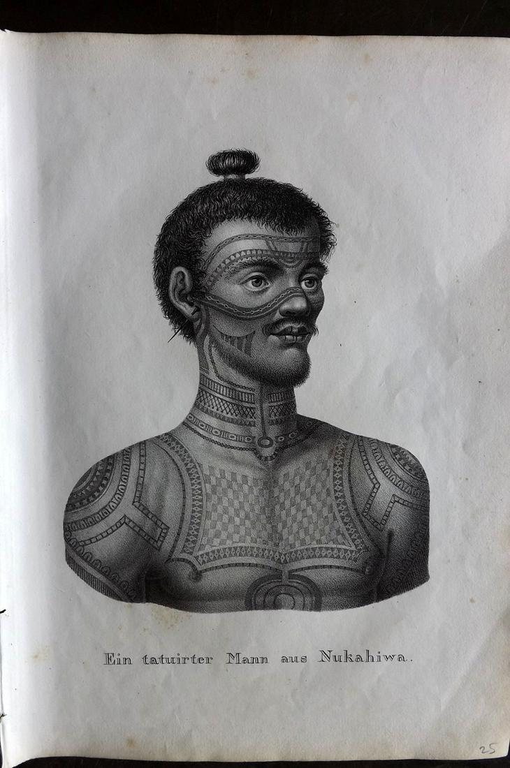 Schinz & Brodtmann 1827 Folio Print. Pacific Tattoo Man (1 of 2)