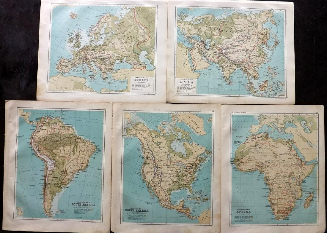 Bartholomew, John 1889 Lot of 5 Continents  Maps (1 of 2)