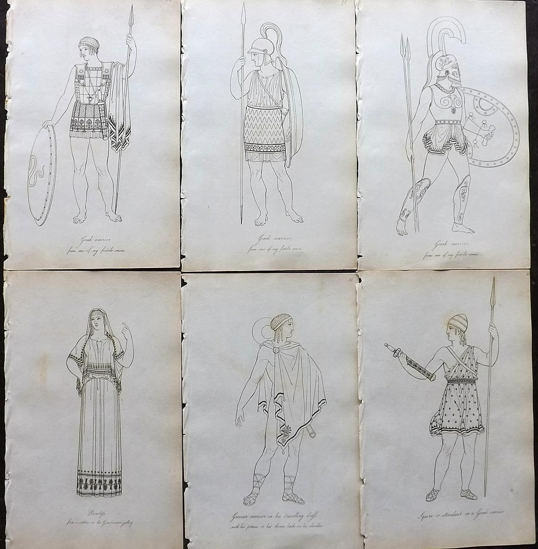 Hope, Thomas 1809 Lot of 6 Ancient Costume Prints: Etchings Published 1809, London for "Costume of the Ancients" by Thomas Hope. Paper Size: 8.5 x 5.5 inch (22 x 14cm) Very minor background toning, otherwise fine