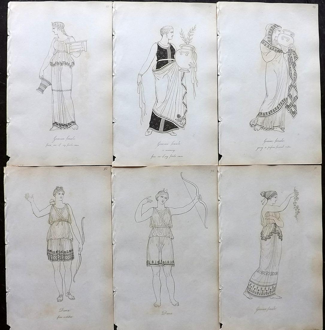 Hope, Thomas 1809 Lot of 6 Ancient Costume Prints: Etchings Published 1809, London for "Costume of the Ancients" by Thomas Hope. Paper Size: 8.5 x 5.5 inch (22 x 14cm) Very minor background toning, otherwise fine