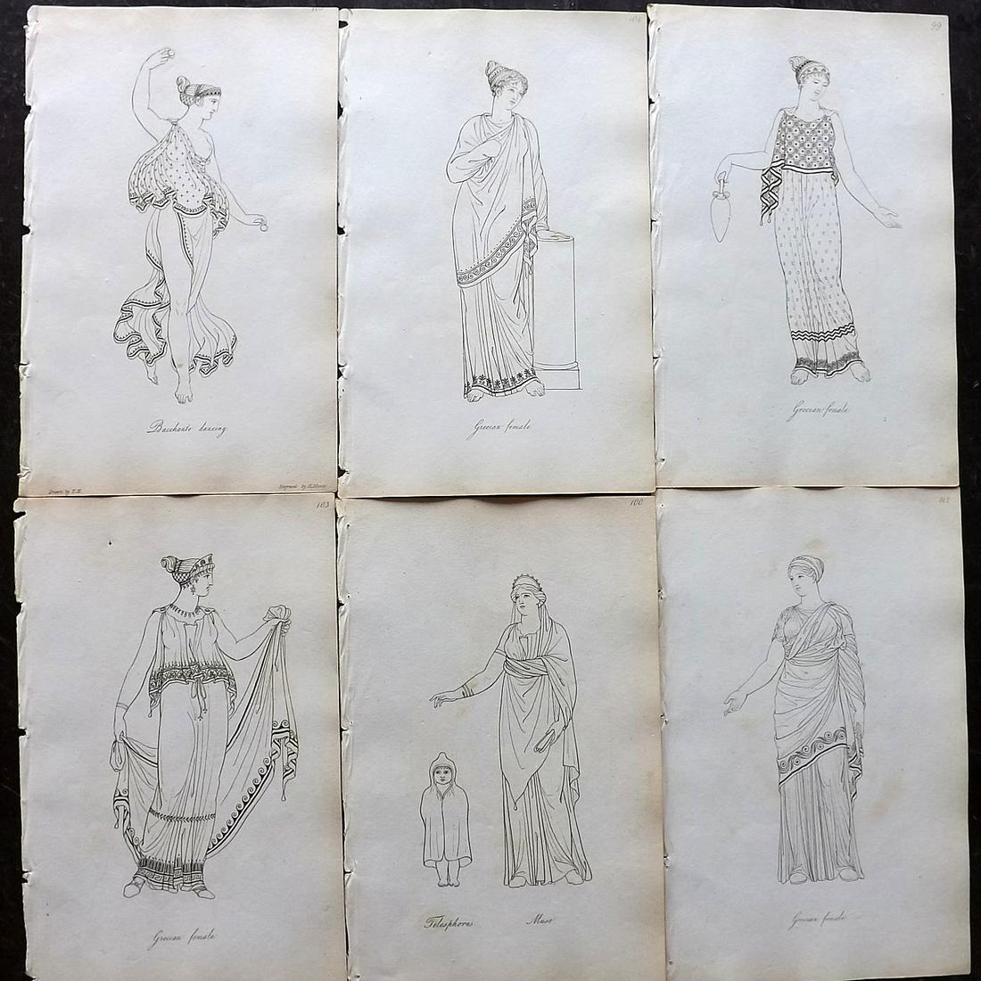 Hope, Thomas 1809 Lot of 6 Ancient Costume Prints: Etchings Published 1809, London for "Costume of the Ancients" by Thomas Hope. Paper Size: 8.5 x 5.5 inch (22 x 14cm) Very minor background toning, otherwise fine