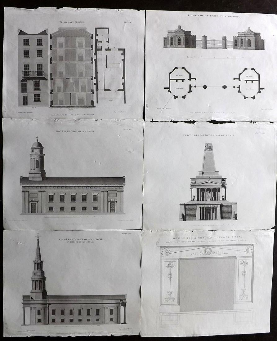 Nicholson, Peter 1826 Lot of 6 Architectural Prints (1 of 2)
