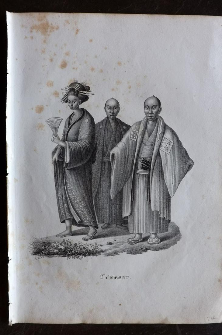 Schinz & Brodtmann 1827 Folio Print. China Natives: Folio Lithograph Published Zurich 1827 for "Naturhistorische Abbildungen der Saeugethiere" by Heinrich Rudolph Schinz. Lithographed by Karl Joseph Brodtmann. Paper Size: 13 x 9.5 inch (33 x 24cm) Toni
