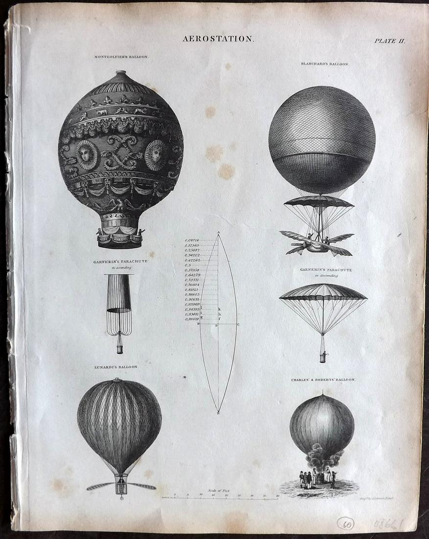Encyclo. Britannica C1830 Print. Hot Air Balloon (1 of 2)