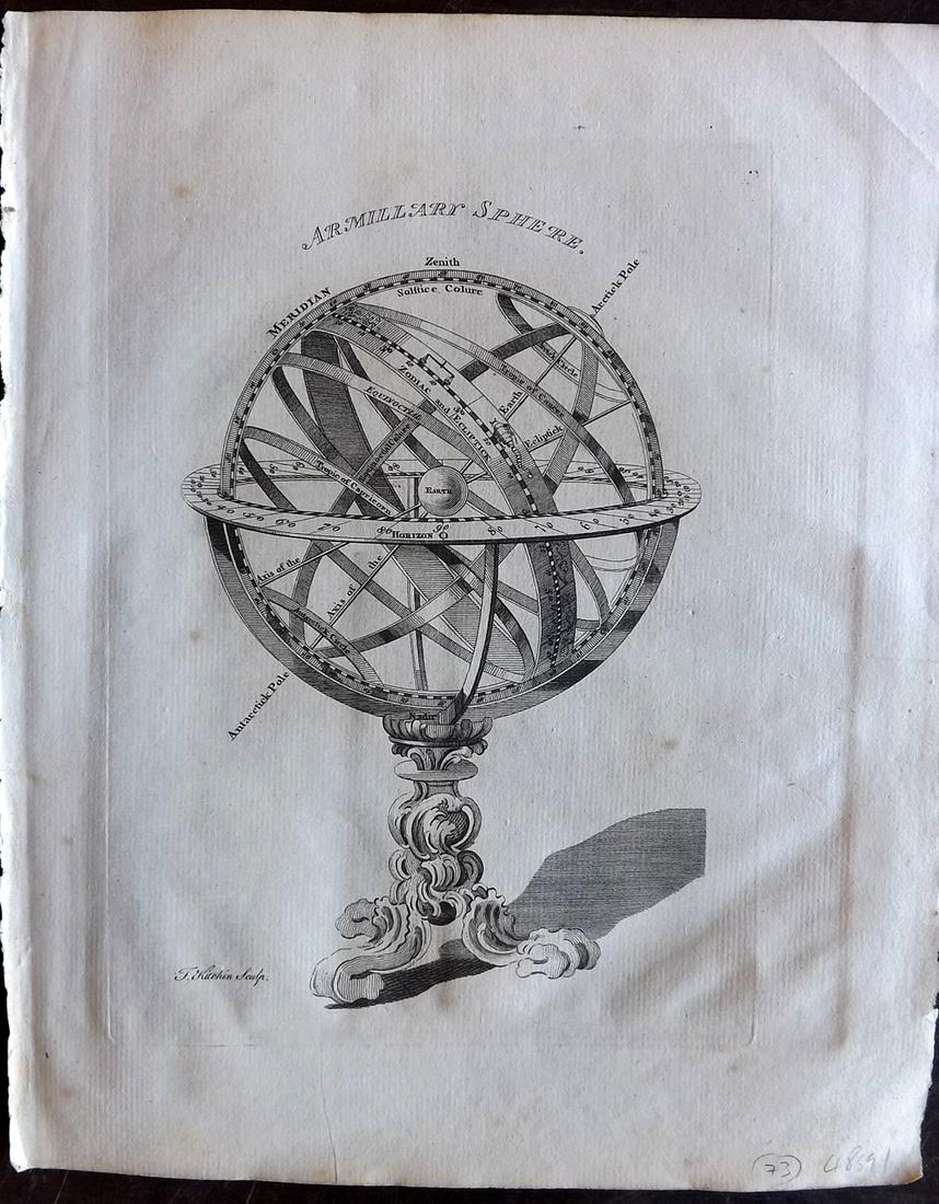 Kitchin, Thomas 1785 Astronomy Print. Armillary Sphere (1 of 2)