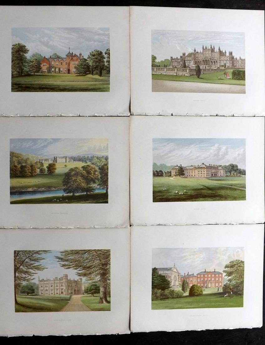 Morris Seats C1870 Lot of 6 Colour Woodblock Views: Color Printed Woodblock Published 1866-1880 by William Mckenzie, London for "Picturesque Views of Seats of Noblemen and Gentlemen of Great Britain and Ireland" by the Rev. F. O. Morris. Printed by Ben