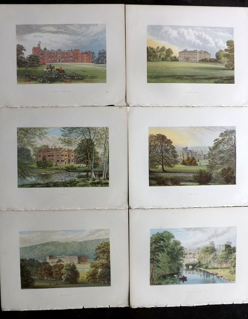 Morris Seats C1870 Lot of 6 Colour Woodblock Views: Color Printed Woodblock Published 1866-1880 by William Mckenzie, London for "Picturesque Views of Seats of Noblemen and Gentlemen of Great Britain and Ireland" by the Rev. F. O. Morris. Printed by Ben