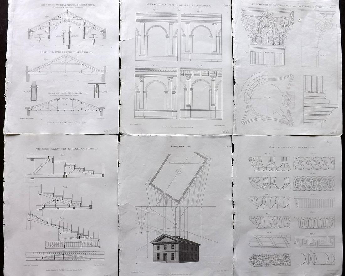 Nicholson, Peter 1826 Lot of 6 Architectural Prints (1 of 2)