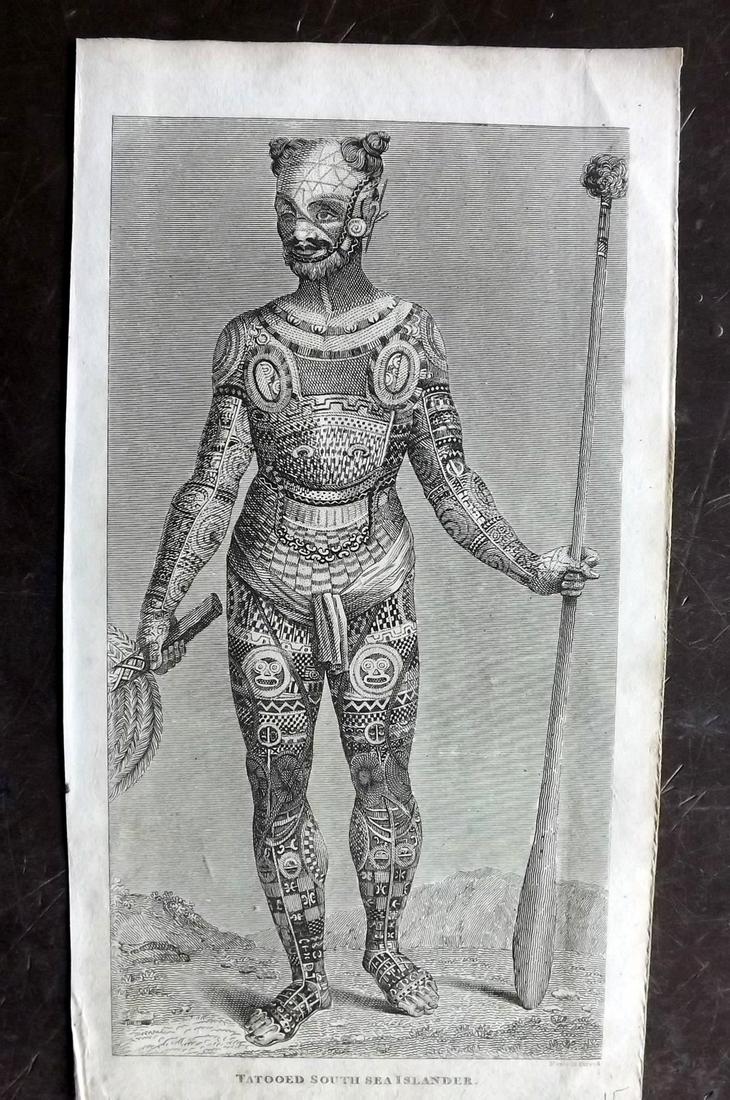 Shaw, Simeon 1823 Antique Print. Pacific Tattoo Man (1 of 2)