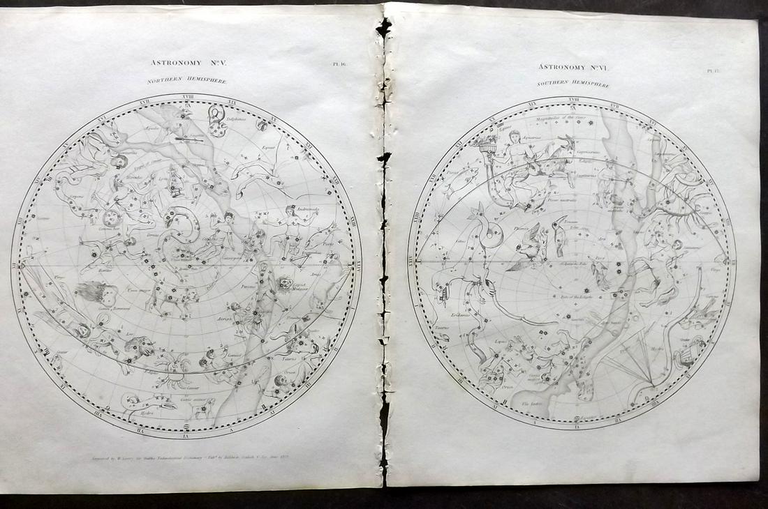 Crabb, George 1823 Pair of Celestial Maps. Astronomy (1 of 2)