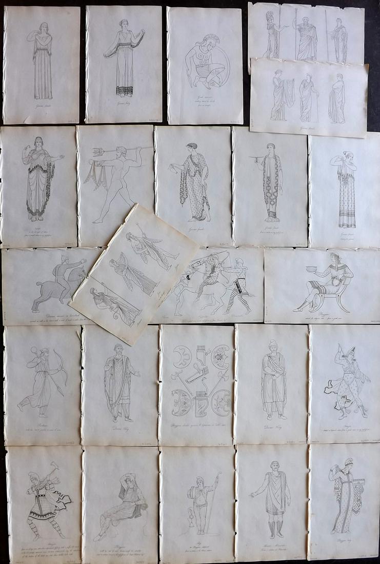 Hope, Thomas 1809 Lot of 24 Ancient Costume Prints: Etchings Published 1809, London for "Costume of the Ancients" by Thomas Hope. Paper Size: 8.5 x 5.5 inch (22 x 14cm) Very minor background toning, otherwise fine