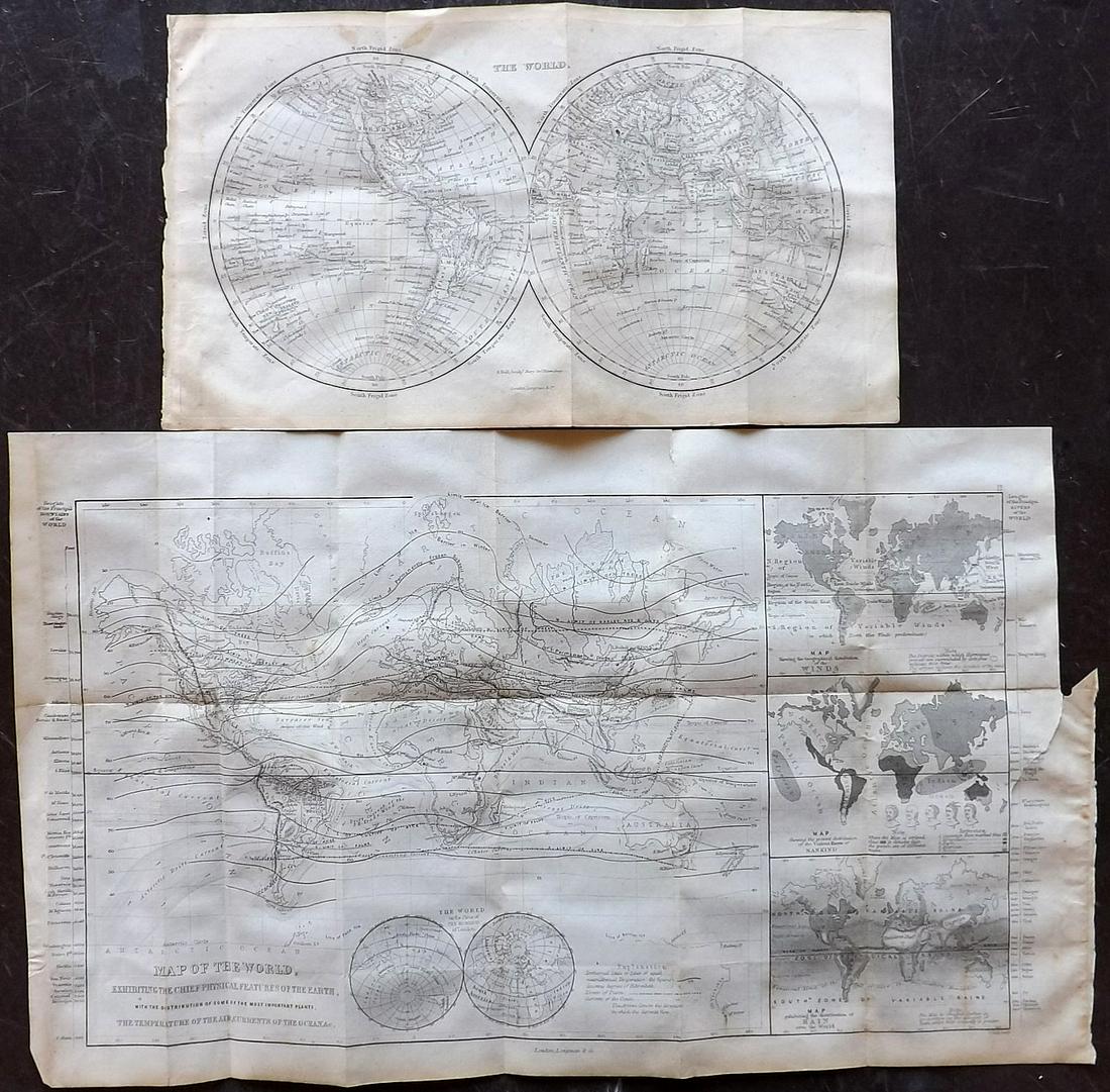 Hall, Sidney C1850 Pair of World Maps. Hemisphere etc (1 of 2)