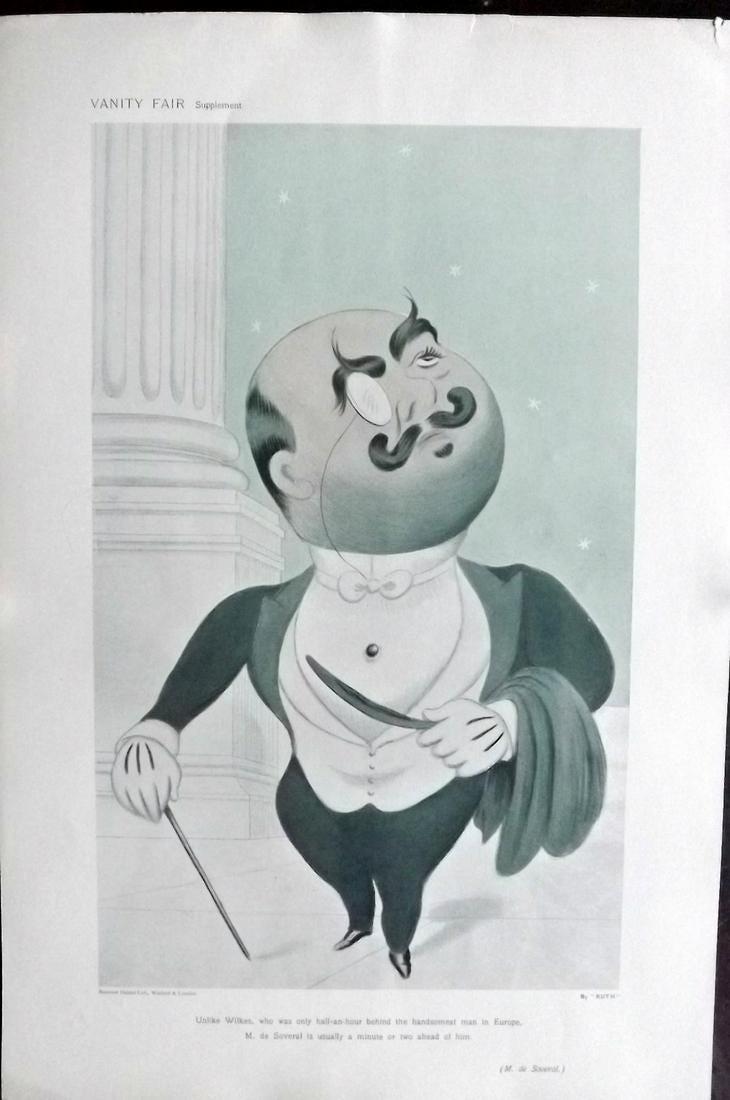 Vanity Fair Print 1907 Marquess De Soveral. Beerbohm: Chromolithograph Published 1869-1914, London for "Vanity Fair" Paper Size: 15 x 10 inch (38 x 25cm) Good Condition