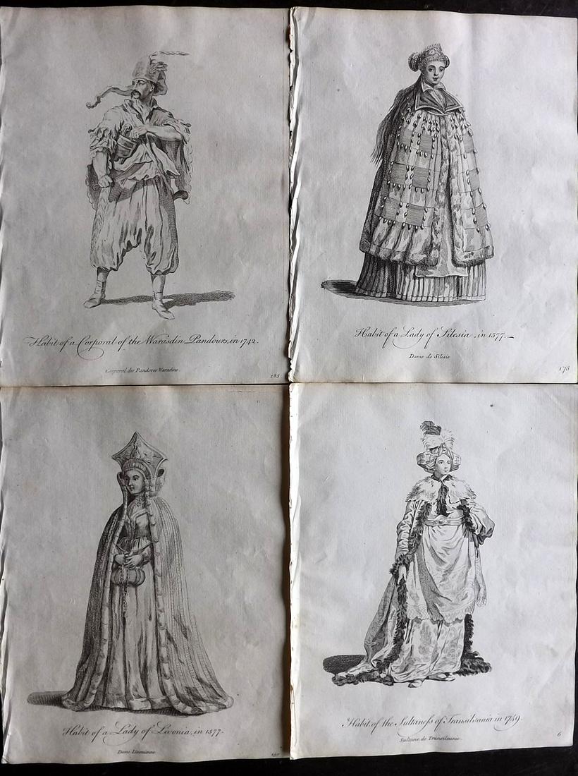 Jefferys, Thomas C1760 Lot of 4. Latvia, Croatia Poland: Plus Romania. Copper Plates Published 1757-72, London for "Collection of the Dresses of Different Nations, Antient and Modern" by Thomas Jefferys. Illustrated after Holbein, Van Dyck, Hollar and other