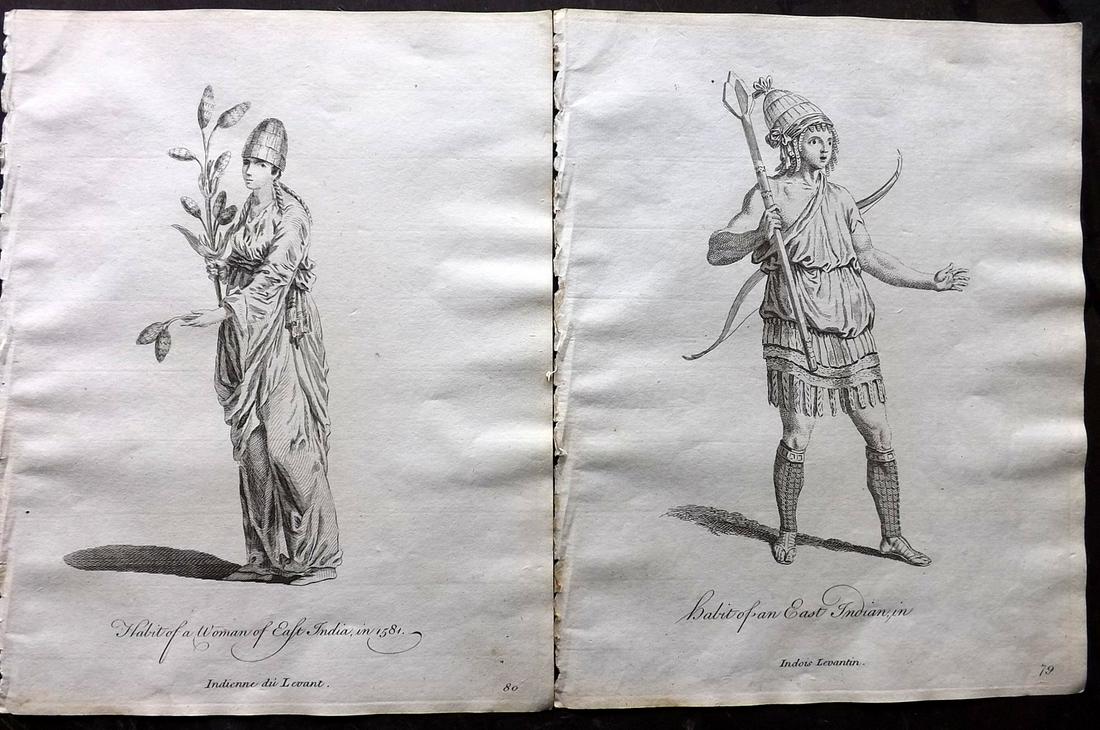 Jefferys, Thomas C1760 Pair of Prints. East Indies: Copper Plates Published 1757-72, London for "Collection of the Dresses of Different Nations, Antient and Modern" by Thomas Jefferys. Illustrated after Holbein, Van Dyck, Hollar and others. Paper Size: