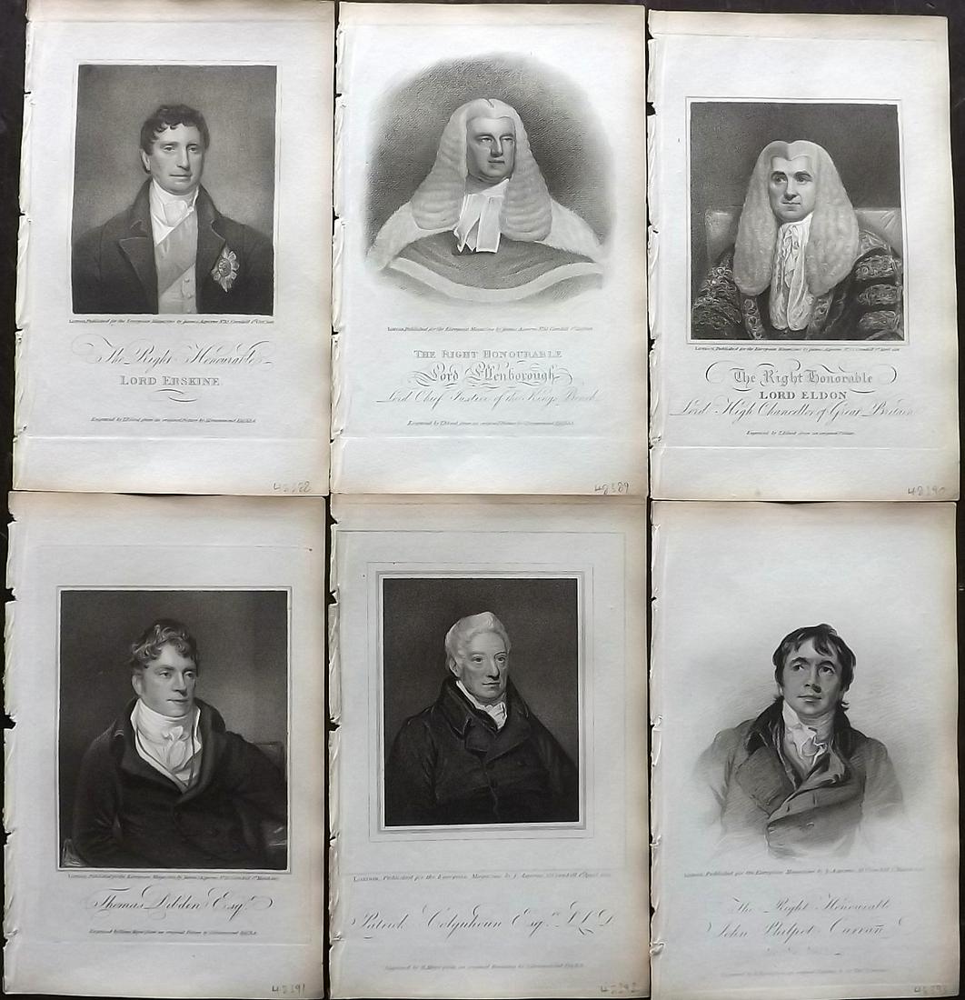 European Magazine C1800 Lot of 6 British Portraits: Copper Plates Published 1782-1826 London for the "European Magazine, and London Review" by Various. Paper Size: 8 x 5 inch (21 x 14cm) Good Condition