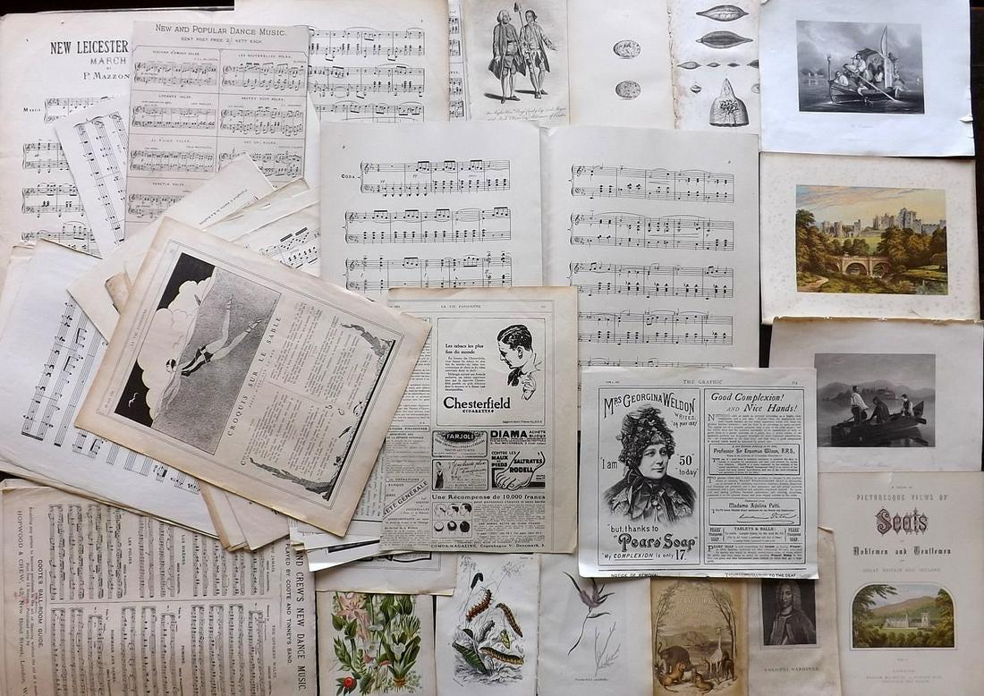 Mixed Prints, Sheet Music & Adverts 19thC. Lot of 50 (1 of 10)