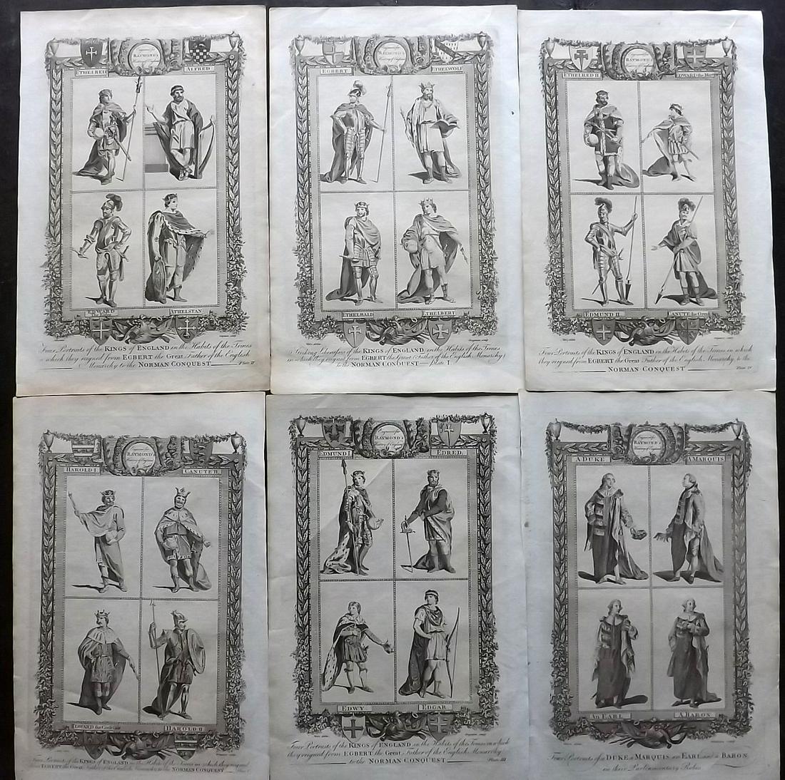 Raymond, George 1787 Lot of 6 Folio Portraits: Copper Plates Published 1787, London for "A New, Universal and Impartial History of England" also titled "Raymond's History of England" by George Frederick Raymond. Paper Size: 13.75 x 8.5 inch (35 x 